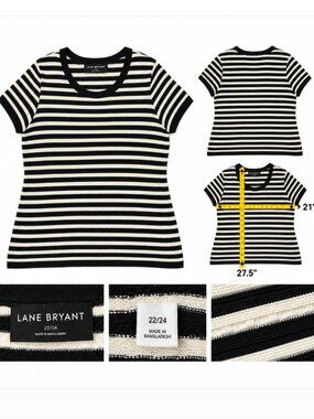 Lane Bryant Black White Striped Short Sleeve Sweater Top 1X